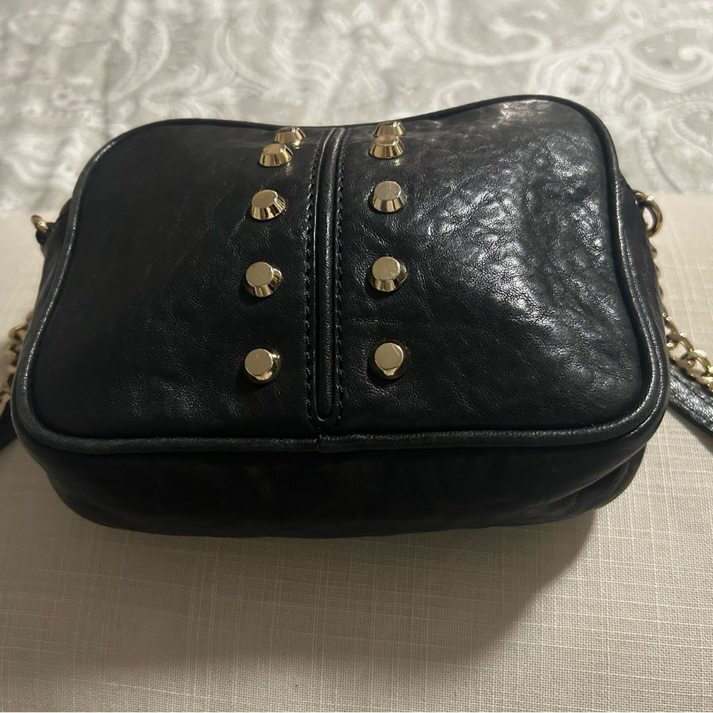 Michael Kors Black Leather Crossbody Bag with Gold Accents